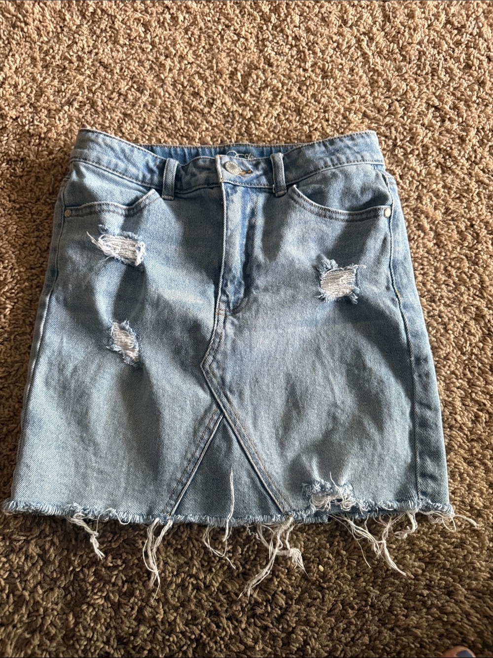 Light Blue Distressed Denim Mini Skirt - Casual girls